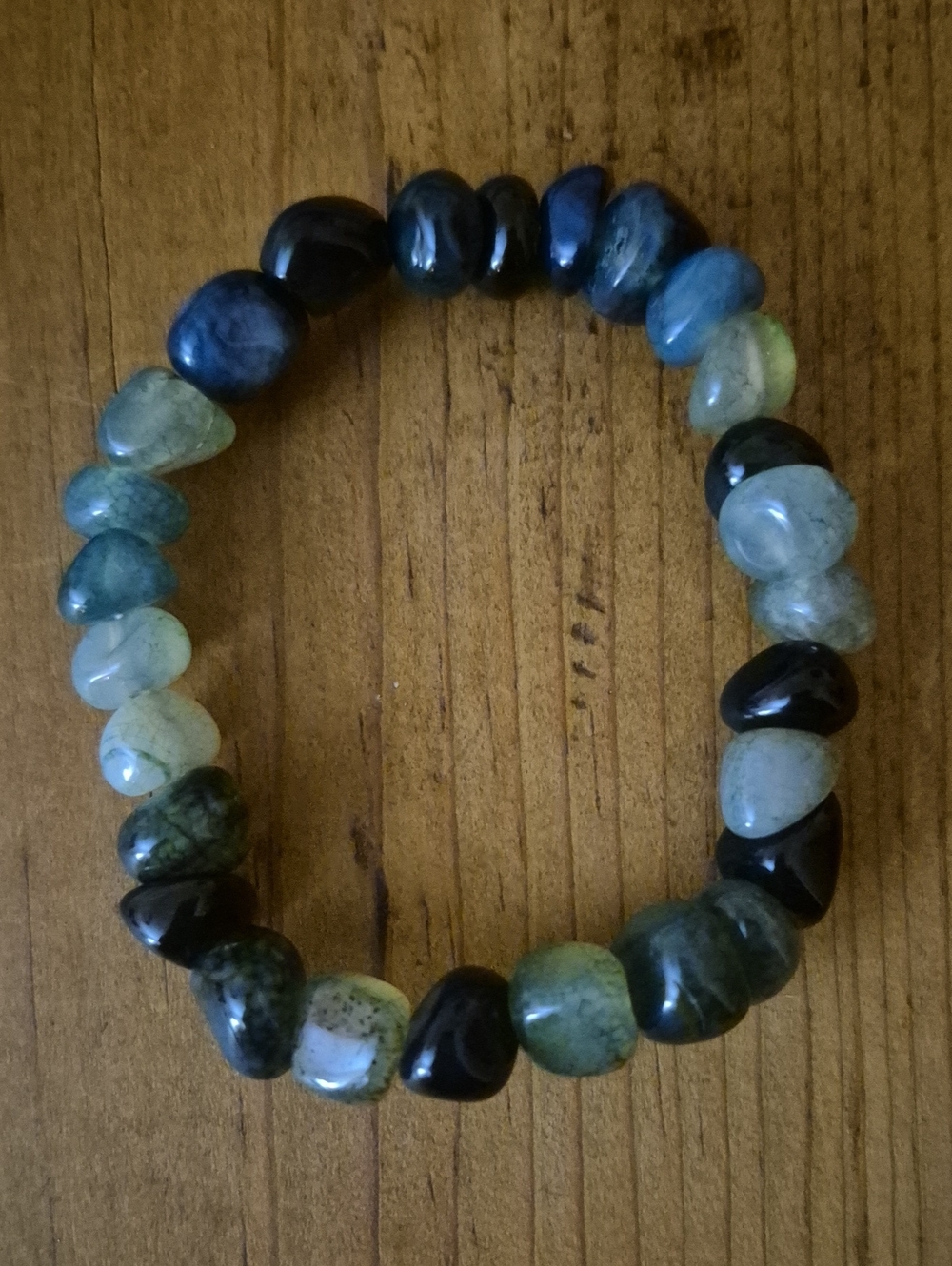 Handcrafted Green and Black Stone - Bead Stretch Bracelet - Women Jewelry